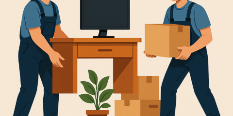 Professional office movers in Windsor transporting desks and equipment, provided by Man and Van Windsor. Call 07965 224041.